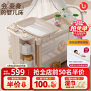 优乐博（ULOP）星梦折叠婴儿床多功能拼接床可移动宝宝床新生儿哄睡神器摇摇床 豪华顶配 可拆洗一键折叠婴儿床-星河金 摇篮婴儿床带蚊帐尿布台-送棕垫