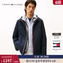 Tommy Hilfiger【防泼水】秋冬男装户外休闲运动轻薄立领连帽棉服夹克外套 【撞色门襟连帽】藏青色DW5 L （推荐：150-165斤）
