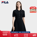 FILA 斐乐官方女子编织连衣裙2026夏新款简约翻领修身收腰连身裙 正黑色-BK L 170/88A/L