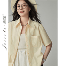 娅可家鹅黄色百搭学院感减龄短袖衬衫女夏季宽松显瘦休闲别致衬衣 陶瓷白 Ceramic White 短袖衬衫 XL