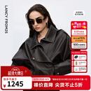 朗姿设计感时尚环保皮衣女纯色复古重工夹克外套冬季新款 深咖色 S