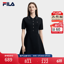 FILA 斐乐官方女子编织连衣裙2026夏新款简约翻领修身收腰连身裙 正黑色-BK L 170/88A/L