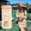 梵昇昱比基尼女泳衣女新款海边泡温泉性感小清新长袖罩衫分体度假泳装 橘子甜茶比基尼四件套 均码90-120斤