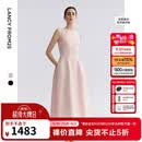 朗姿【精英衣橱】夏季新款一字领无袖连衣裙女高端修身收腰裙子 淡粉色 M