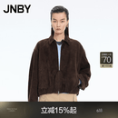 江南布衣（JNBY）【商场同款】26春新品皮衣O型宽松短款廓形翻领长袖5Q1A1581H 267/深灰咖 S