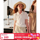 ELLE KIDS童装 法式短袖针织衫女童夏季新款学院风娃娃领绞花上衣