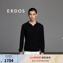 ERDOS 春夏翻领长袖纯色宽松修身简约套衫男针织衫羊毛衫 黑 XL 180/100A