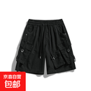 夏季新款户外工装短裤男日系复古潮牌大码五分中裤宽松多口袋裤子 黑色 4XL