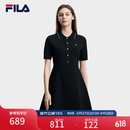 FILA 斐乐官方女子编织连衣裙2026夏新款简约翻领修身收腰连身裙 正黑色-BK L 170/88A/L
