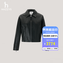 哈吉斯（HAZZYS）女装 秋季女士【羊皮革】宽松短款皮衣ALVSU0CCU75 黑色BK M (160/84A 38)