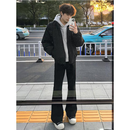 黑盒白弯刀牛仔裤男士夏季款黑色高街修身直筒微喇裤子男HHB09黑色XL