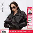 朗姿设计感时尚环保皮衣色复古重工夹克外套