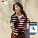 FILA 斐乐杨幂同款女子编织衫2026秋新款时尚修身条纹假两件短袖上衣 满印一-ZA L 170/88A/L