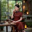 玺玥传统经典莨纱旗袍 2026夏季高端手工盘扣红色妈妈婚宴晚礼服 红色 XL 体重115~125