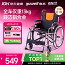 鱼跃 (yuwell)手动轮椅车H062折叠老人轻便免充气铝合金旅行手推代步