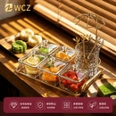 WCZ玻璃水果盘客厅家用茶点茶几零食干果糖果高档小吃碟 琥珀【光身】6个装+六格木托盘-带盖