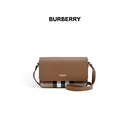 BURBERRY巴宝莉女士棕色皮革字母徽标拼色单肩斜跨包81072701/80845001