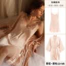 今夕何夕情侣睡衣女春夏性感吊带睡裙睡袍套装感冰丝男士套装 B款：杏色(不带垫睡裙+睡袍) (精美礼盒装) S 女