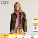 Teenie Weenie小熊女装春秋季复古时尚潮酷舒适翻领皮衣夹克外套 棕色 S