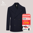 哈吉斯（HAZZYS）男装 冬款双排扣外套英伦风毛呢大衣男ABSZH0BDH24 藏青色NV XL (180/100A 50)