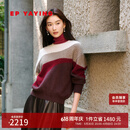 EP雅莹拉绒毛衣女 撞色牦牛绒羊绒套头针织衫上衣 商场同款9562A 咖啡色 M