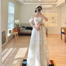 妆结嬉温柔轻婚纱夏季文艺草坪婚礼甜美蕾丝旅拍裙订婚礼服森系出门白纱 象牙白 L