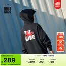 耐克马年限定脱缰系列新年大童加绒连帽衫春新款男童NIKE IR0115 010黑 160 XL