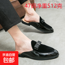 男士外穿皮凉鞋夏季网红韩版潮流无后跟包头半拖鞋英伦一脚蹬皮鞋 黑色 38
