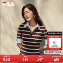 FILA 斐乐杨幂同款女子编织衫2026秋新款时尚修身条纹假两件短袖上衣 满印一-ZA L 170/88A/L