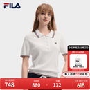 FILA 斐乐官方女子编织衫2026新款简约休闲百搭翻领短袖POLO上衣 标准白-WT M 165/84A/M