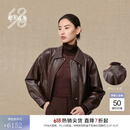 鄂尔多斯1980小羊皮翻领复古女装皮衣夹克外套秋冬 樱桃红木 L 170/88A