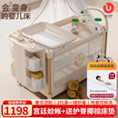 优乐博（ULOP）星梦折叠婴儿床多功能拼接床可移动宝宝床新生儿哄睡神器摇摇床 豪华顶配 可拆洗一键折叠婴儿床-星河金 摇篮婴儿床带蚊帐尿布台-送棕垫