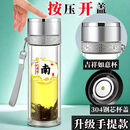 CRHMMFLF按压开盖玻璃车载水杯双层加厚玻璃杯一键耐高温防烫大容量茶杯红 南 650毫升【如意雕花】焼底手提按盖银