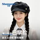 型麦贝雷帽女春夏遮阳帽八角帽百搭大头围显脸小画家帽送礼 黑色