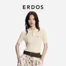 ERDOS 26早秋精纺小翻领抽条短袖毛绒混纺女套衫羊绒衫 白 M 165/84A