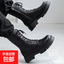 马丁靴男款英伦风高筒厚底增高装皮靴子男士真皮高筒机车潮男靴 黑色 37 女码