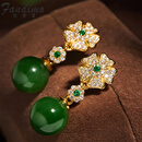 梵蒂莫七夕情人节品牌和田玉耳钉女s925银镶嵌锆石小众古风玉石耳坠 碧玉耳环【顺丰速发】