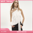 Fabrique x Vera Wang 薄纱斜裁收腰露肩法式飘带背心上衣 白色 S