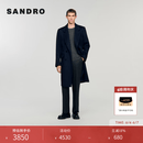 SANDRO秋冬男装法式时尚简约绵羊毛双排扣海军蓝工装风翻领大衣 深蓝色 L