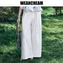 WEancheAM/未未姆度假系列新款苎麻沙滩长裤编绳串珠高 白色 M