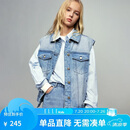 ELLE KIDS复古翻领宽松牛仔马甲女童春季新款学院风休闲百搭字母印花上衣