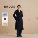 ERDOS 羊绒双层保暖修身显瘦中长款外套系带女士毛呢大衣 水墨蓝 L 170/88A