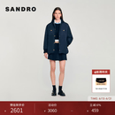 SANDRO女装法式时尚简约针织领口金属扣多口袋短款夹克棉服 深蓝色 M (38)