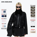 ANN ANDELMAN【颖儿同款】黑色毛领短款皮衣外套秋冬翻领加厚保暖夹克 黑色 XS