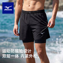 美津浓（MIZUNO）泳裤男士防尴尬温泉沙滩短裤双层大码泳衣泳镜泳帽套装B3122黑XL