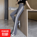大码鲨鱼喇叭裤春季长裤女外穿微喇裤鲨鱼裤高腰修身侧边白条女裤 灰色 M