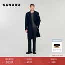 SANDRO秋冬男装法式时尚简约绵羊毛双排扣海军蓝工装风翻领大衣 深蓝色 L