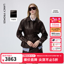 朗姿【精英衣橱】羊皮革翻领可收腰皮衣干练通勤上衣女26年春季新款 深咖色 L