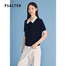 PSALTER诗篇2026夏季新款专选醋酯棉宽松撞色polo领短袖针织衫 藏蓝 M