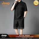 JEEP SPIRIT夏天男士套装短袖t恤运动套装男宽松大码休闲套装男 黑色 2XL 【建议135-150斤】